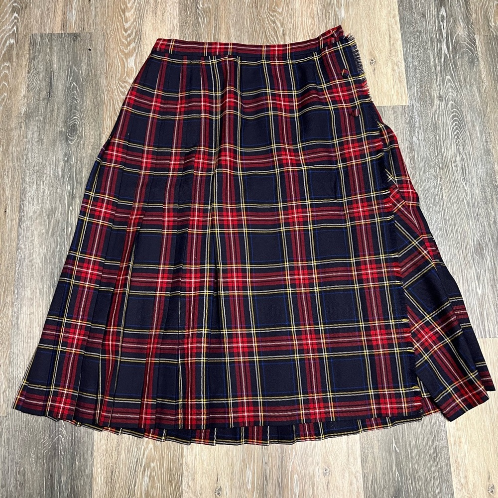 Vintage Red and Navy Plaid Midi Skirt